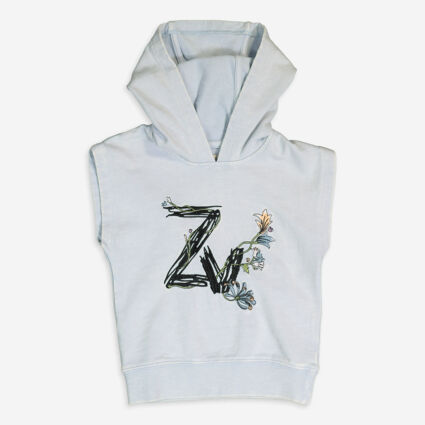 Blue Sleeveless Floral Hoodie - Image 1 - please select to enlarge image