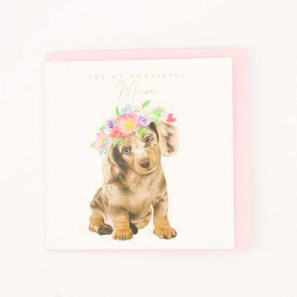 White Floral Dachshund Card - Image 1 - please select to enlarge image