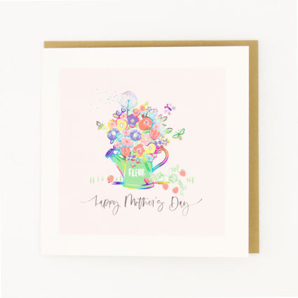 Pink Watering Can Flowers Mothers Day Card - Image 1 - please select to enlarge image