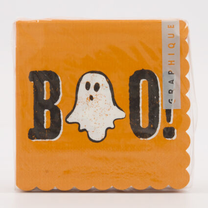 40 Pack Orange Boo Ghost Cocktail Napkins  - Image 1 - please select to enlarge image