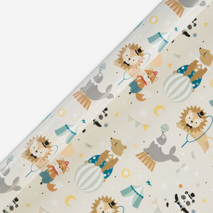 Light Grey Animal Circus Gift Wrap 76x370cm - Image 1 - please select to enlarge image