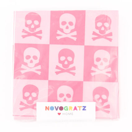 40 Pack Pink Skull Checkerboard Cocktail Napkins  - Image 1 - please select to enlarge image