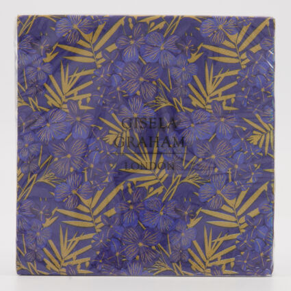 20 Pack Navy Floral Paper Napkins  - Image 1 - please select to enlarge image