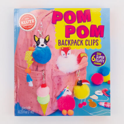 Six Pack Multicoloured Pom Pom Backpack Clips - Image 1 - please select to enlarge image