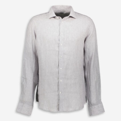 Grey Linen Basic Casual Shirt - Image 1 - please select to enlarge image