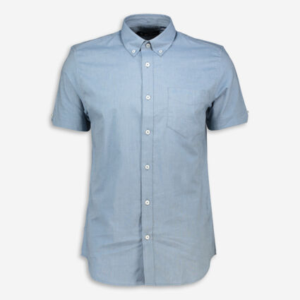 Blue Shadow Oxford Short Sleeve Casual Shirt - Image 1 - please select to enlarge image