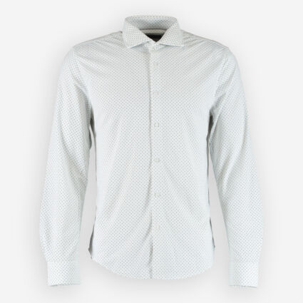 White Navy Dots Long Sleeve Casual Shirt  - Image 1 - please select to enlarge image