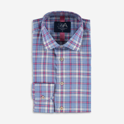 Blue & Pink Oxford Check Formal Shirt  - Image 1 - please select to enlarge image