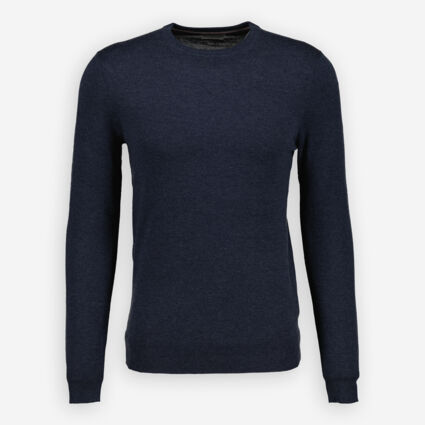 Blue Knitted Crew Neck Jumper - Image 1 - please select to enlarge image