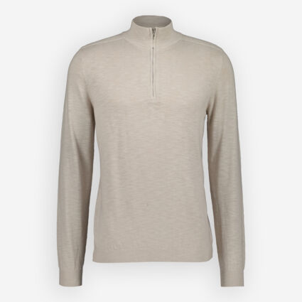 Stone Zip Neck Jumper  - Image 1 - please select to enlarge image