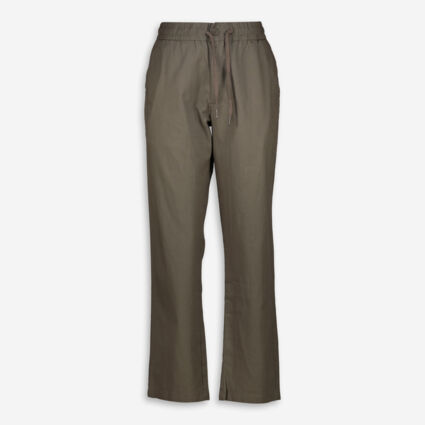 Khaki Linen Blend Wide Leg Trousers  - Image 1 - please select to enlarge image