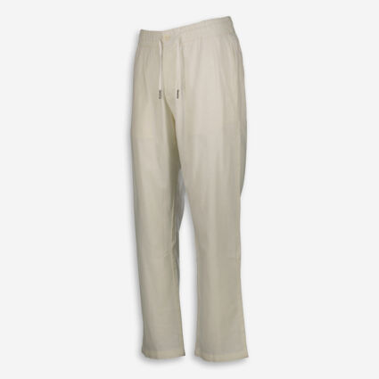 Ecru Drawstring Linen Blend Trousers - Image 1 - please select to enlarge image