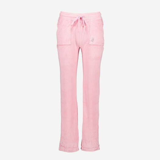 Pink Embellished Logo Velour Bottoms - Image 1 - please select to enlarge image