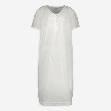 White Floral Embroidered Night Dress - Image 1 - please select to enlarge image