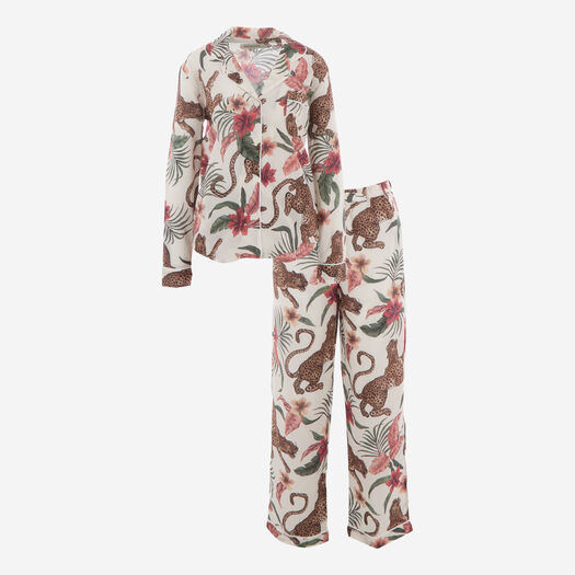 Beige Floral Jaguar Pyjama Set - Image 1 - please select to enlarge image
