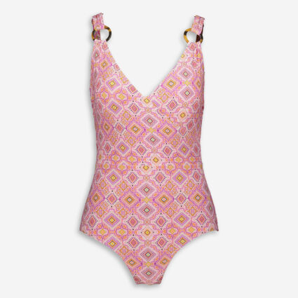 Pink Aztec Swimming Costume  - Image 1 - please select to enlarge image