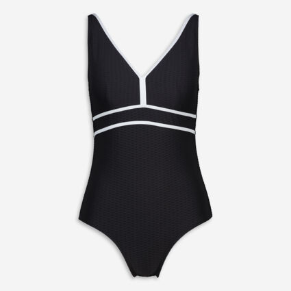 Black & White Textured Swimsuit - Image 1 - please select to enlarge image