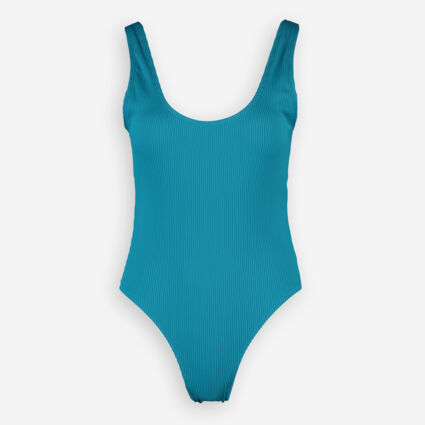 Blue Ribbed Swimsuit  - Image 1 - please select to enlarge image