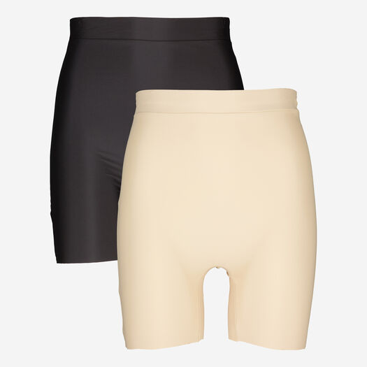 Two Pack Black & Beige High Waist Short Set  - Image 1 - please select to enlarge image