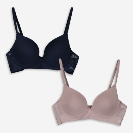 Purple & Navy Wired Bra Set - Image 1 - please select to enlarge image