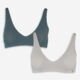 Two Pack Blue Rib Plunge Bralettes - Image 1 - please select to enlarge image