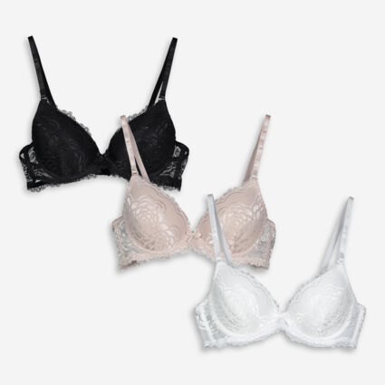 Three Pack Black, Pink & White Bras - Image 1 - please select to enlarge image