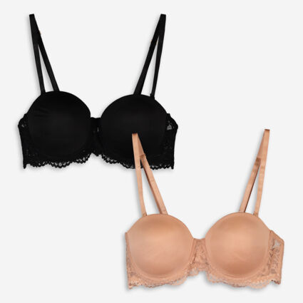 Two Pack Beige & Black Sheen Multiway Bra - Image 1 - please select to enlarge image