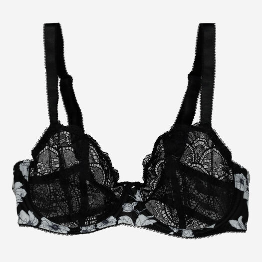 Black Flower Lace Balconette Bra - Image 1 - please select to enlarge image