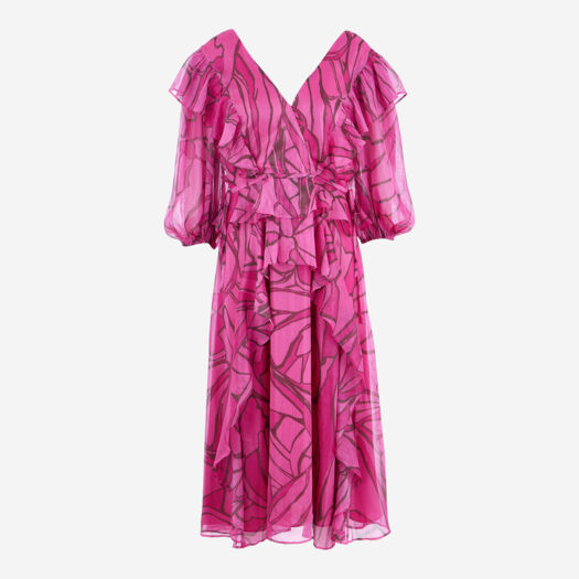 Pink Patterned Frill Detail Maxi Dress  - Image 1 - please select to enlarge image