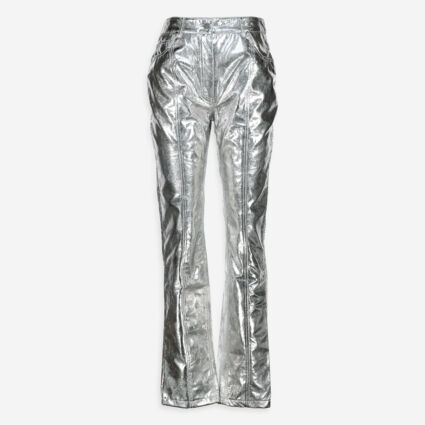 Silver Metallic Straight Leg Trousers  - Image 1 - please select to enlarge image
