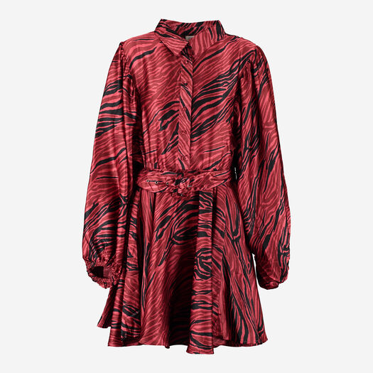 Red Zebra Print Shirt Dress - Image 1 - please select to enlarge image