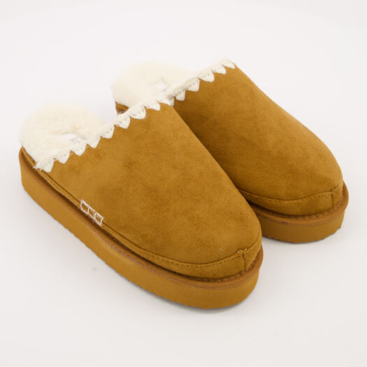 Tan & White Clog Slippers - Image 1 - please select to enlarge image