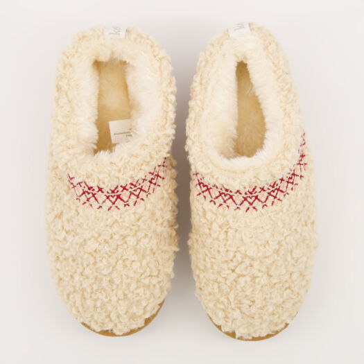 Cream Faux Fur Slippers - Image 1 - please select to enlarge image