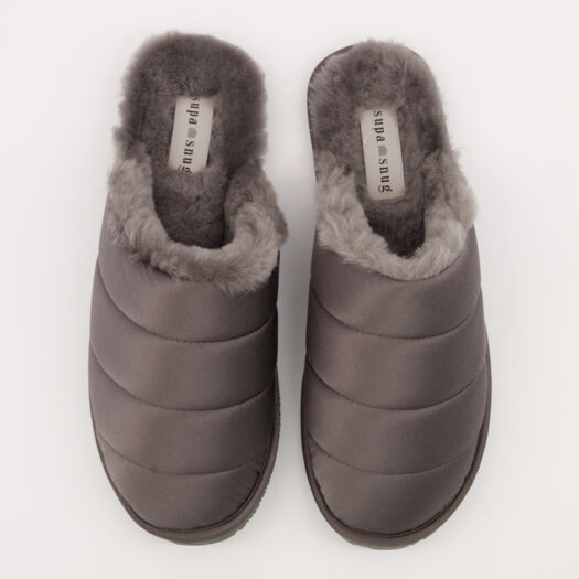 Grey Quilted Silk Sheepskin Slippers - Image 1 - please select to enlarge image