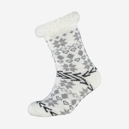 White & Grey Patterned Slipper Socks - Image 1 - please select to enlarge image