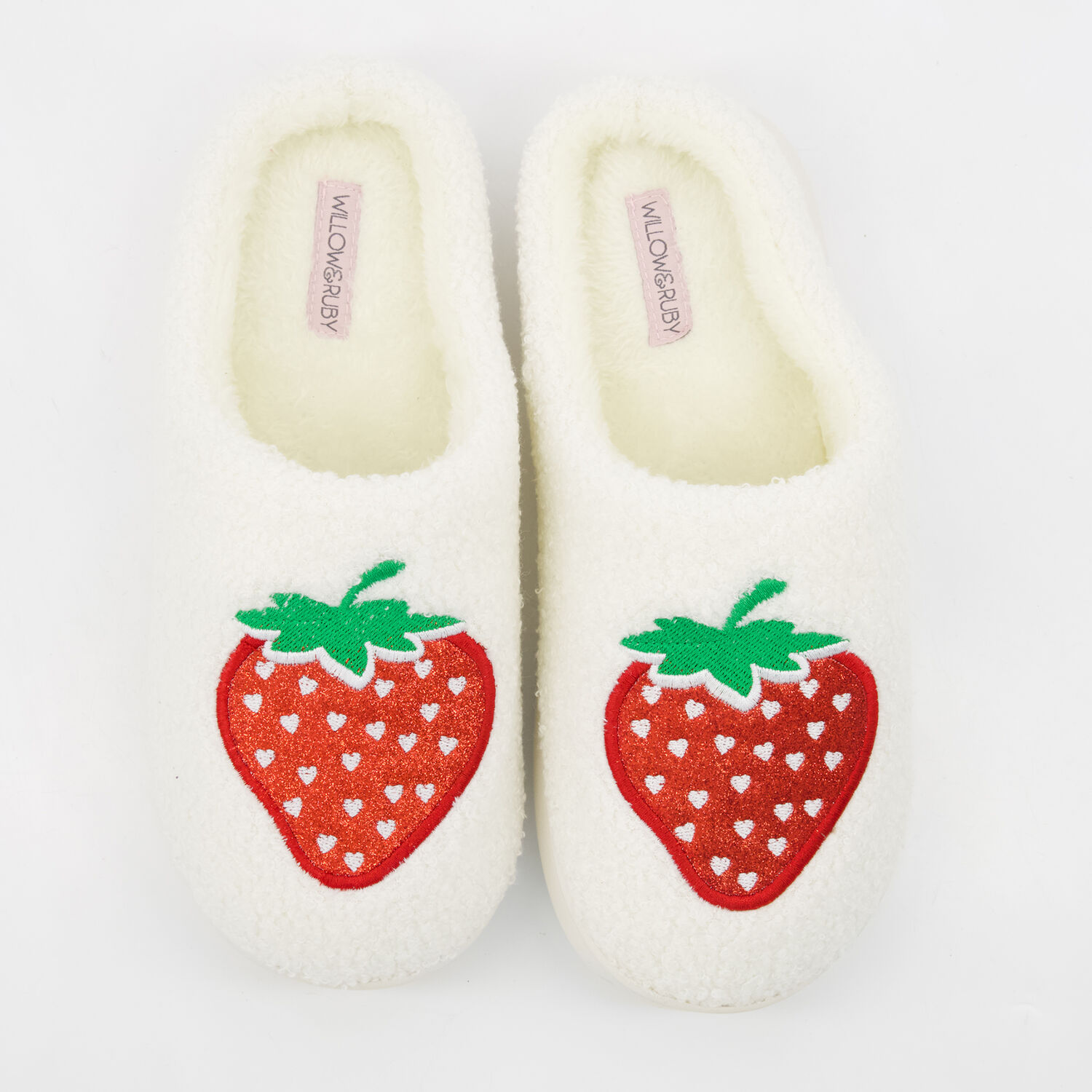 Ivory Glitter Strawberry Boucle Slippers TK Maxx UK