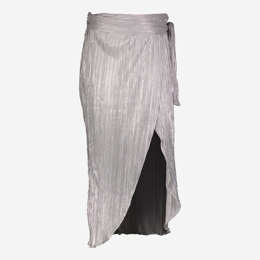 Silver Plisse Jaspre Wrap Midi Skirt  - Image 1 - please select to enlarge image
