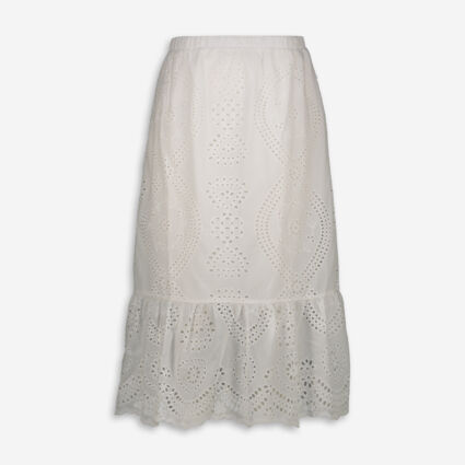 White Floral Eyelet Embroidered Midi Skirt - Image 1 - please select to enlarge image