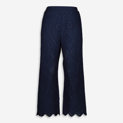Navy Eyelet Patterned Trousers - Image 1 - please select to enlarge image