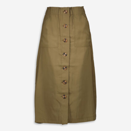 Green Button Front Midi Skirt - Image 1 - please select to enlarge image
