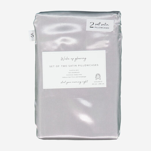 2er-Pack graue Kissenbezüge aus Satin 40x80cm - Bild 1 - bitte auswählen, um das Bild zu vergrößern