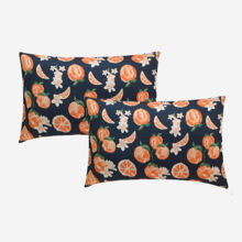 Navy Satin Oranges Pillowcase Pair