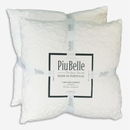 Two Pack White Embroidered Bed Cushions 60x60cm - Image 1 - please select to enlarge image