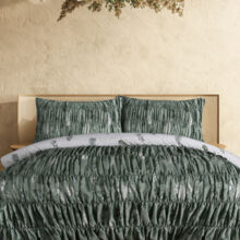 Double Green Fern Rouched Duvet Set