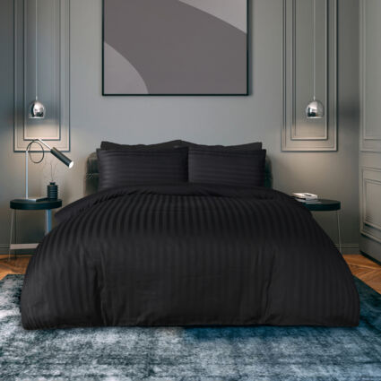 King Black Satin Stripe Duvet Set 225TC - Image 1 - please select to enlarge image