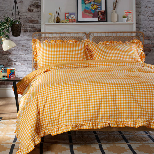 Orange-weißes Bettbezugset mit Karomuster 135x200cm - Bild 1 - bitte auswählen, um das Bild zu vergrößern