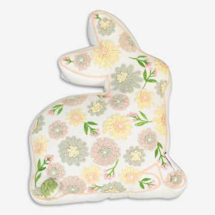 White Multi Embroidered Bunny Cushion 35x44cm - Image 1 - please select to enlarge image