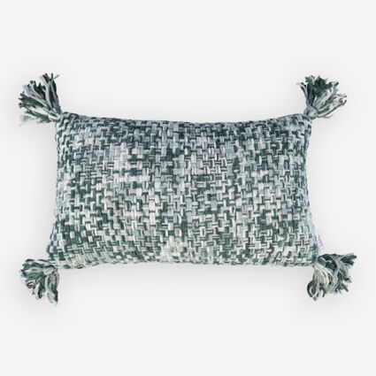 Green Basket Weave Decorative Cushion 35x61cm - Image 1 - please select to enlarge image