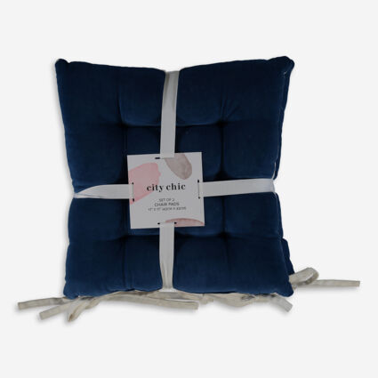 Two Pack Blue & Natural Tufted Seat Pads 43x43cm - Image 1 - please select to enlarge image