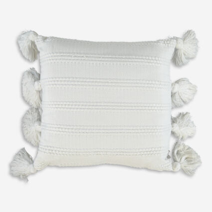 White Embroidered Stripe Cushion 45x45cm - Image 1 - please select to enlarge image